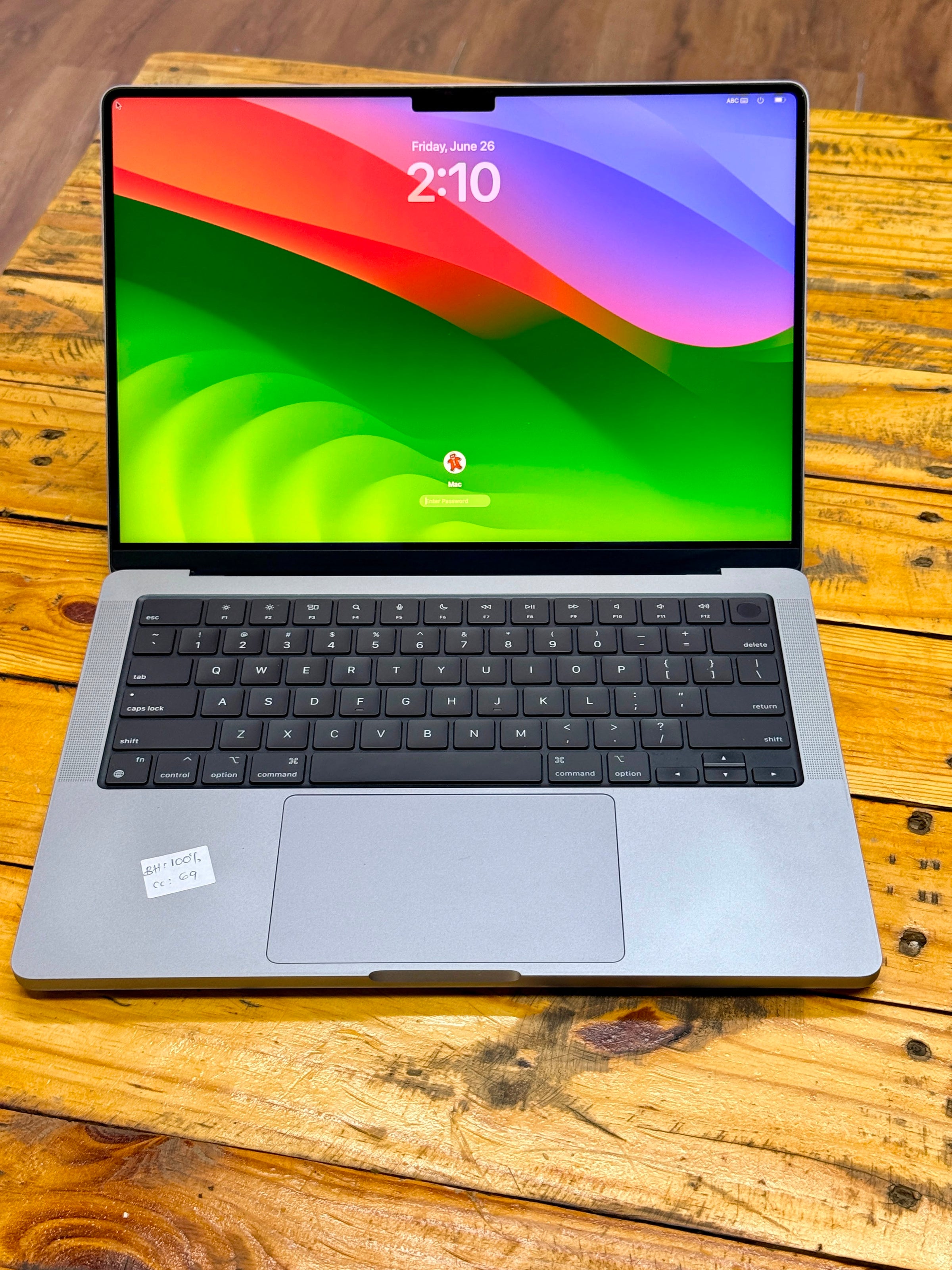 Apple MacBook Pro 2021 M1 Pro laptop with 16GB RAM and 512GB SSD, shown open with keyboard and screen visible.