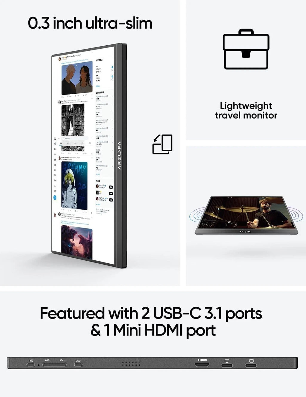 ARZOPA S1 Table Portable Monitor 15.6" Full HD IPS