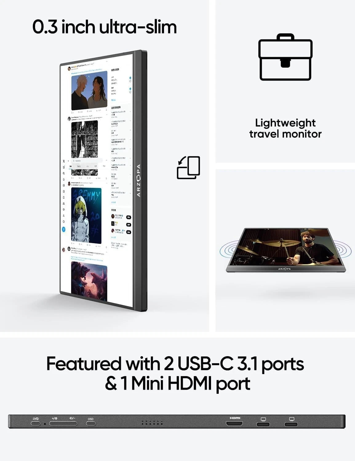 ARZOPA S1 Table Portable Monitor 15.6" Full HD IPS